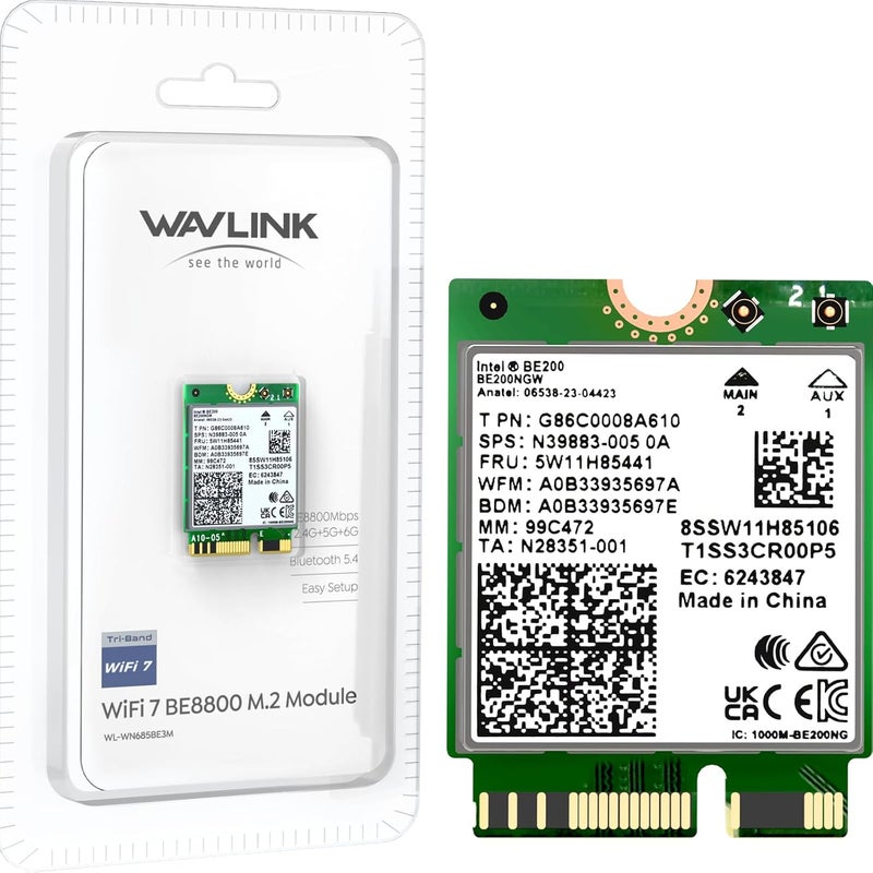 WAVLINK WiFi 7 Wireless Card for Intel CPU Laptop Only, 2025 Tri-Band BE200 M.2 NGFF Network Module with Bluetooth 5.4, MU-MIMO, WPA3, Support Windows 10/11(64-bit) Laptop, Not Support AMD - Image 1